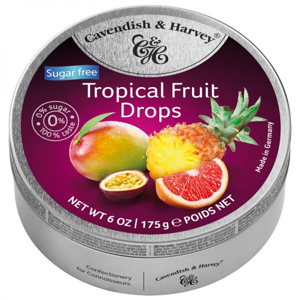 Rebuçados de Frutos Tropicais sem Açúcar em Lata Cavendish & Harvey 175g