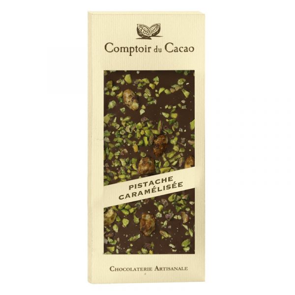 Comptoir du Cacao Milk Chocolate Tablet with Caramelised Pistachios 90g