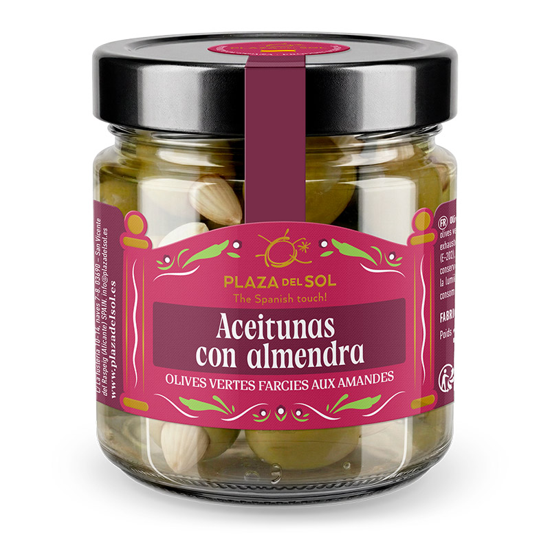 Plaza del Sol Green Manzanilla Olives with Almonds 230g
