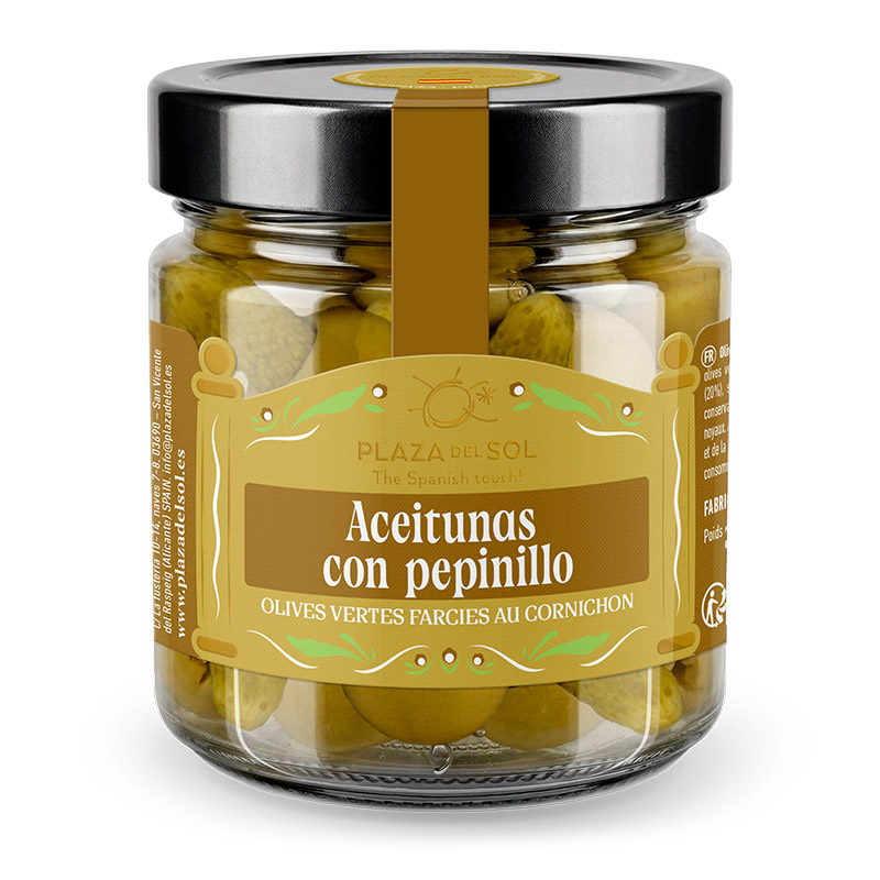 Azeitonas Verdes Recheadas com Cornichons Plaza del Sol 230g